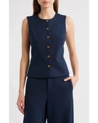 NEW, RAG & BONE Women's Blue Irina Button-Up Ponte Vest in Size S #T3602
