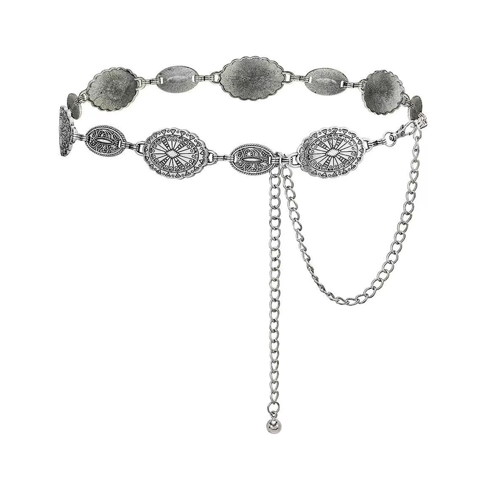 Western Metal Concho Belt for Women Cowgirl Waist Chain Belt for Country Conc...