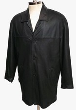 Remy Mens Black Leather Car Coat Blazer Jacket Size 40 3 Button Made in USA