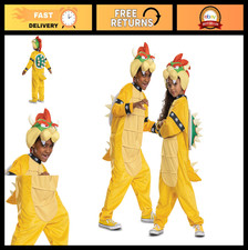 Bowser Costume Hooded Jumpsuit for Kids, Super Mario Character Outfit, Size 7-8