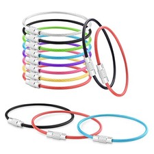 16 Pack Stainless Steel Loops 2mm Coated Wire Keychain Cable 6" Assorted 16pcs