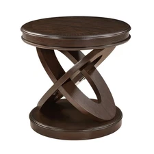 22'' Round End Table Small Wood Side Tables X-Design Corner Table W/ Round Base