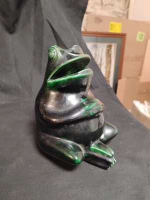 Vtg 6.5 '' Tall Ceramic Frog Coin Bank Has A Few Small Chips In The Paint 