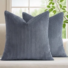 Corduroy Decorative Throw Pillow Covers 18x18 Set of 2 for Sofa Living Room, Sof