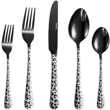 Leopard Black Cutlery Set - 20 pcs - Includes 8 x Spoons, 8 x Forks, 4 x Knif...