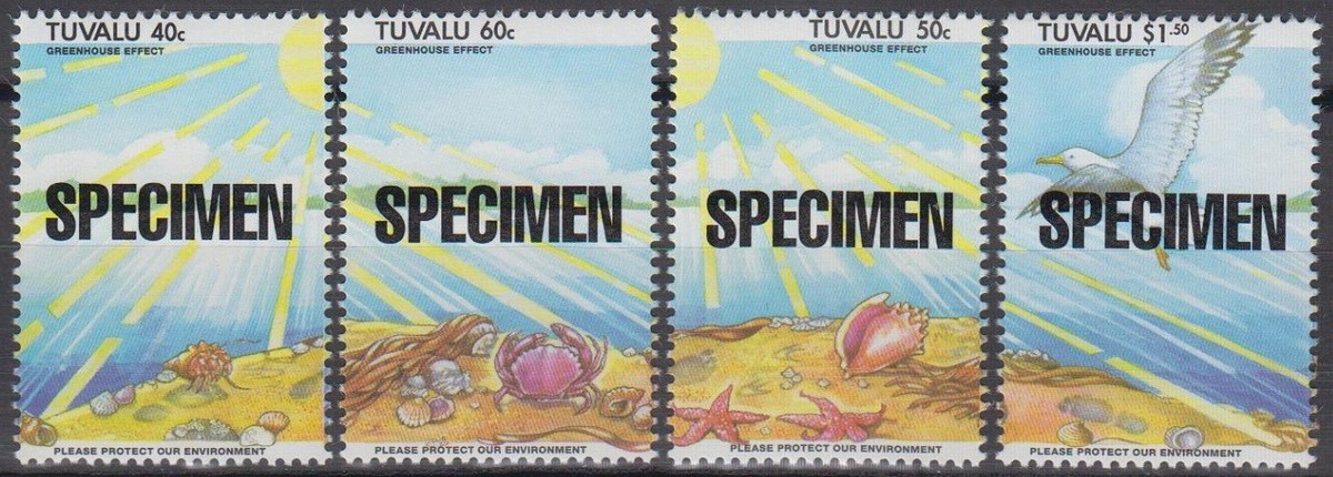 Specimen, Tuvalu Sc649-52 Greenhouse Effect, Sun, Crab, Sea Gull