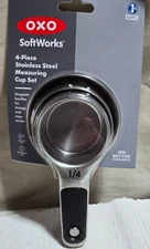 OXO 4pc Stainless Steel Magnetic Handle Measuring Cups Set NEW Stainless Steel