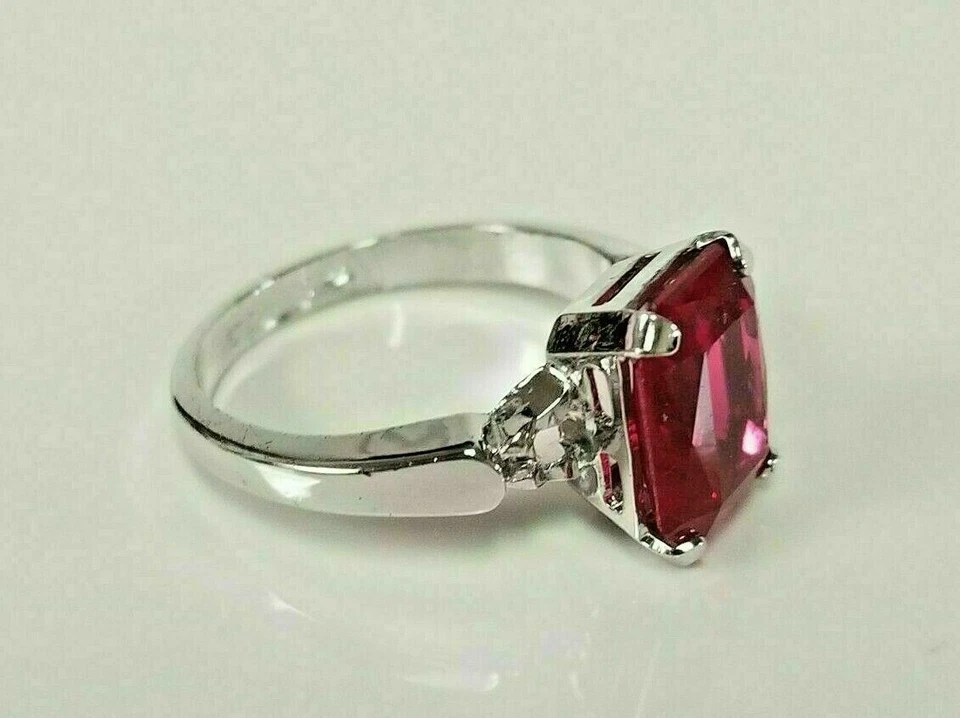 Emerald Cut 2.0Ct Lab-Created Ruby Solitaire Women's Engagement Ring 925 Silver - Image 3 of 4
