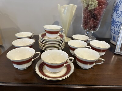 Royal Worcester Belvoir Red 2 1/2  Footed Cups & Saucers 9 Sets Sold Each Look