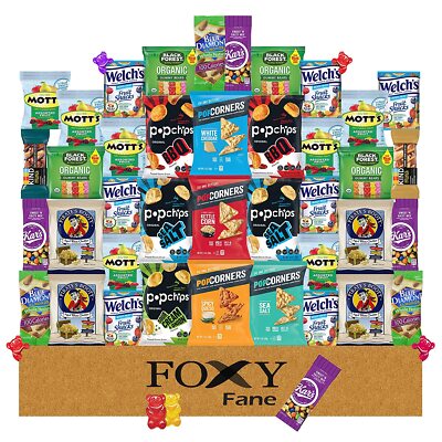 Foxy Fane 40 Ct Premium Gluten-Free Healthy Snack Box - Chips, Nuts, Bar, & more