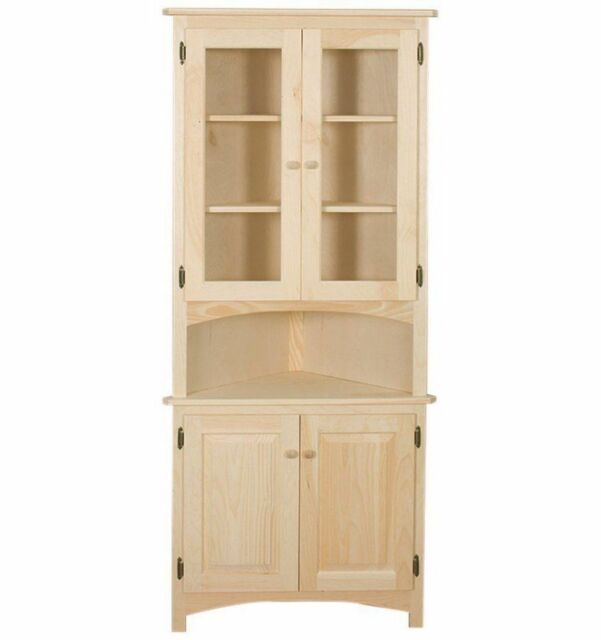 Amish Unfinished Solid Pine Corner Hutch China Cabinet Rustic Wood