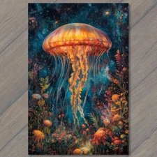 Art Print  Jellyfish Glowing Stars Underwater Night Ocean Fantasy Art Nature