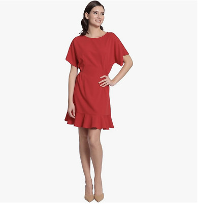 NWOT Donna Morgan Womens Red Ruffle Hem Short Sleeve Dress (4)