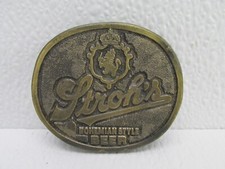 VINTAGE 1970's STROH'S BEER BRASS BELT BUCKLE BOHEMIAN STYLE