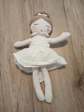 DOUDOU PELUCHE POUPÉE CHIGNON MARRON ROBE BLANCHE ETOILE TAO TAPE A L'OEIL