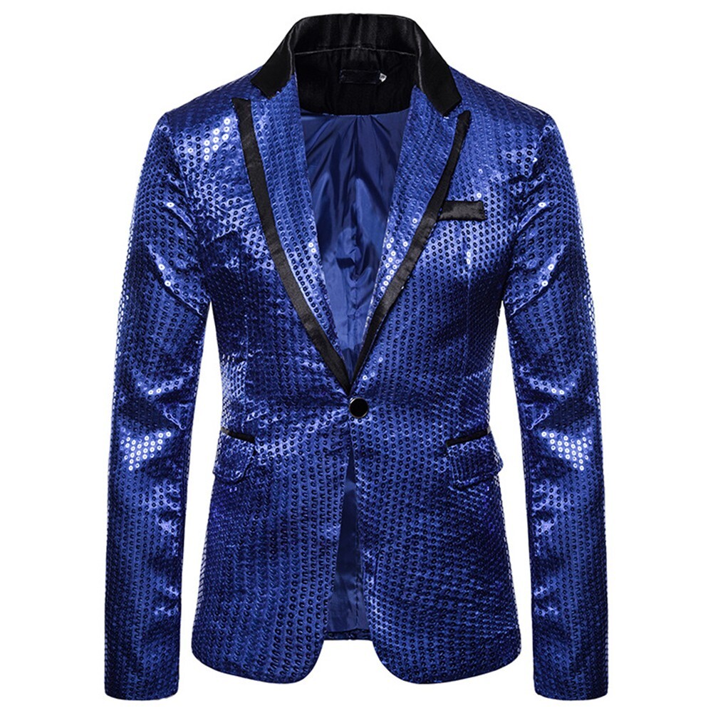 Classy Men's Shiny Suit Jacket for Night Club Graduation Suit Stage