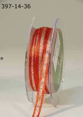 1/4'' Satin/Metallic Silver Cntr. Ribbon-May Arts 397-14-36 Bittersweet- 50 yd.
