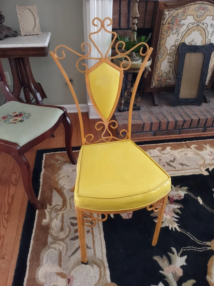 Hollywood Regency Ornate Chair Vanity Yellow 37" Vinyl - Image 2 of 4