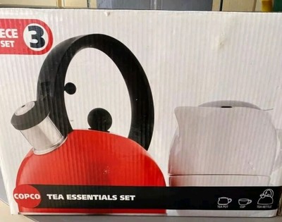 Copco Tea Essentials 3pc Set Tea Kettle Teapot Cup Vintage Red New Open Box 