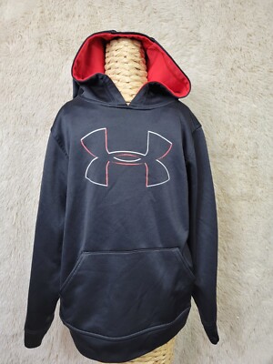 Under Armour Boys Youth Size Small Pullover Hoodie Sweatshirt Loose Black  Red