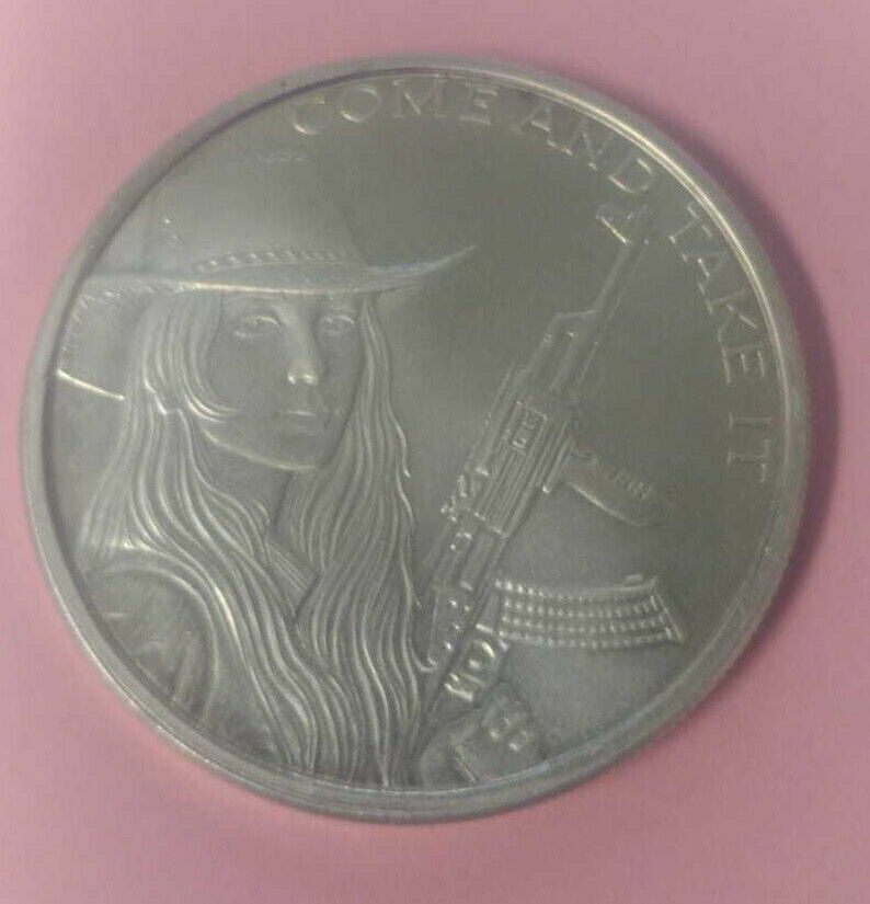 1 Troy oz .999 Pure Silver 2014 Come and Take It Silver Coin Good Condition 
