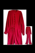 VTG 80s RARE SIZE XL Jumpsuit Supersoft Loungewear in Red Acrylic Plush Fleece
