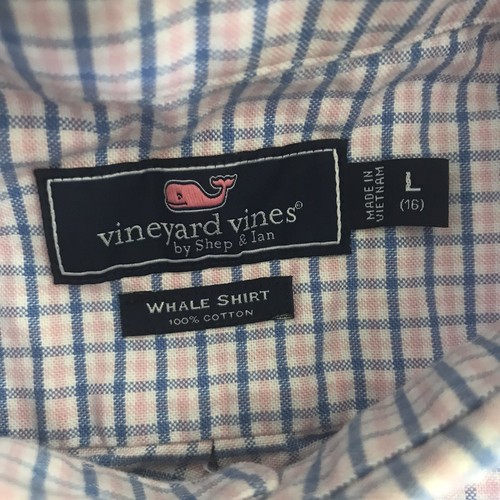 Vineyard Vines Whale Shirt Boys Large (16) Pink Blue Oxford Button Down Preppy - Picture 2 of 5