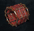 PIER 1 COPPER TONE STRIPED WIRE & GLASS BEAD SET OF 4 NAPKIN RINGS 2" DIAMETER