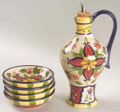 Pier 1 Vallarta Oil Jar & Drizzler Set with 4 Bread Dipping Bowls Discontinued 