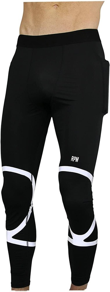 THE II BRO Men's Reflective Compression Running Pants with Pockets (Large)