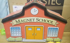 MAGNET SCHOOL Tin Metal Box ABC Back to School Elementary Letters Parents Mag