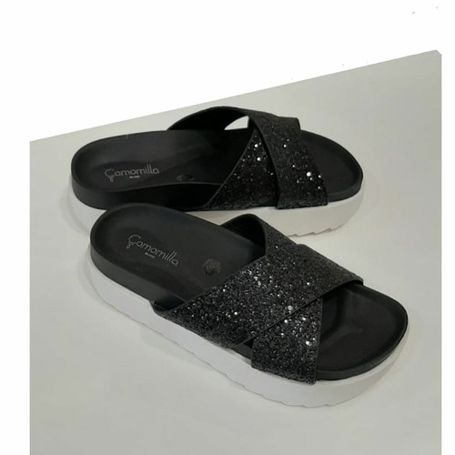 Ciabatte donna estive Camomilla Milano Nere glitter Pantofole aperte mare  zeppa | eBay
