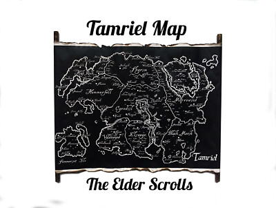 Map of Tamriel The Elder Scrolls Black Map on HANDMADE Scroll Skyrim Map TES Map