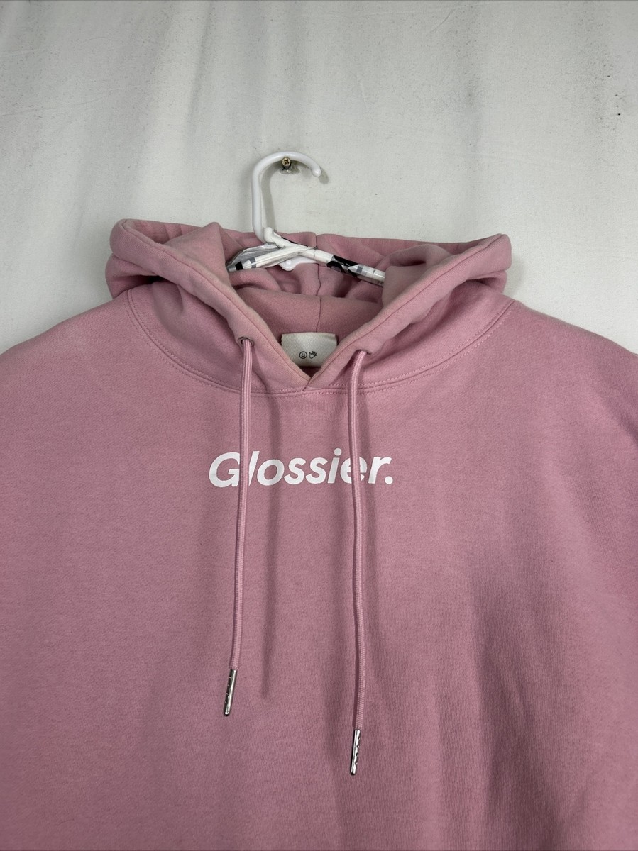 Glossier Original Pink Hoodie Pullover Sweatshirt Spell Out