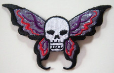 Shiny White/Black Skull 2" x 3" Butterfly Iron On Patch Applique wp-231