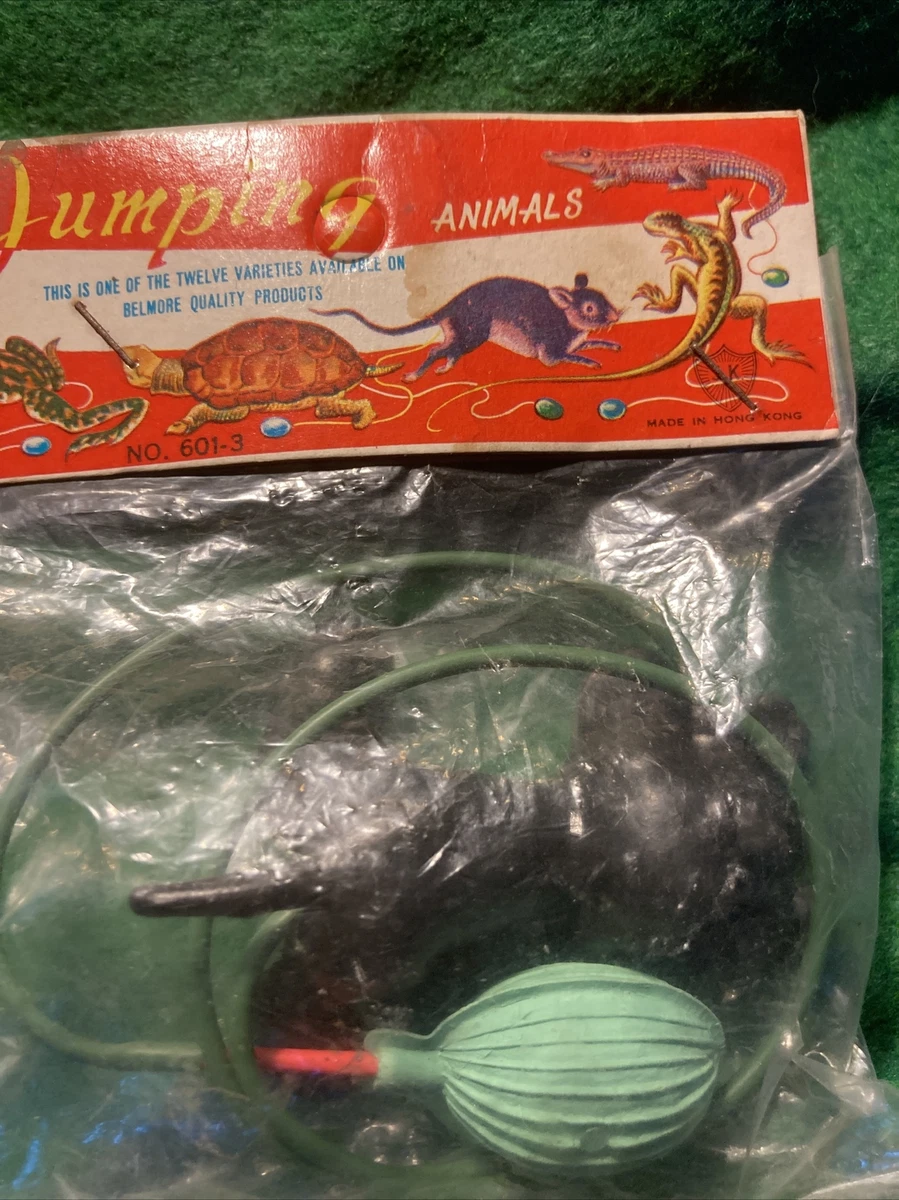 VINTAGE JUMPING ANIMALS DIME STORE TOY BLACK DOG MADE IN HONG KONG 1950'S  RARE!