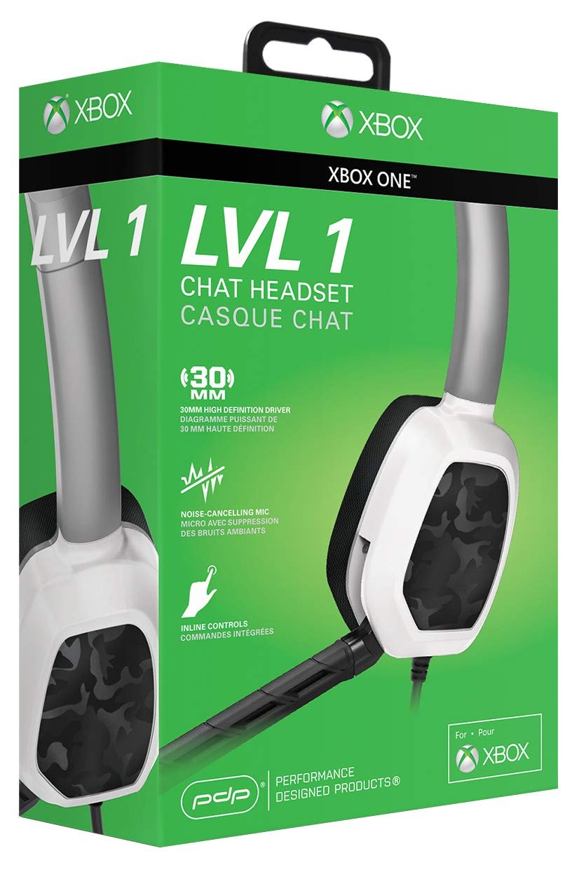 Casque Filaire LVL 1 pour Xbox One Plus de Panne de Batterie Camo Blanc