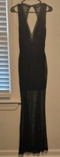 Lulus Black Lace Maxi Dress Size M V-Neck Sleeveless Sheer Solid Zip