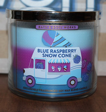 BATH & BODY WORKS 3 VELAS MECHA AZUL FRAMBUESA CONO DE NIEVE AROMA ¡Nuevo!