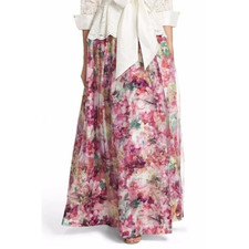 Eliza J floral maxi skirt size 2 chiffon ballroom shimmer pink spring Easter