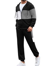 Men's 2 Piece Sports Set Full Zip Hoodie Top and Pants Set Matching Outdoor A...