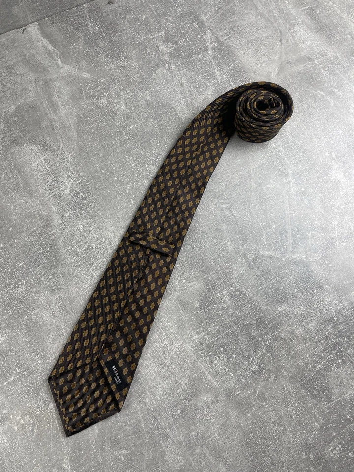 Kiton Napoli 6-кратный винтажный 100% шелк коричневый геометрический узор галстук сделано в Италии - Изображение 2 из 4