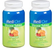 Relion Glucose Tablets Tropical Flavor 50 Counts 2 Pack