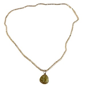 Authentic Gold Plated Chain Necklace With Green Druzy Stone Pendant Womens Jewelry u