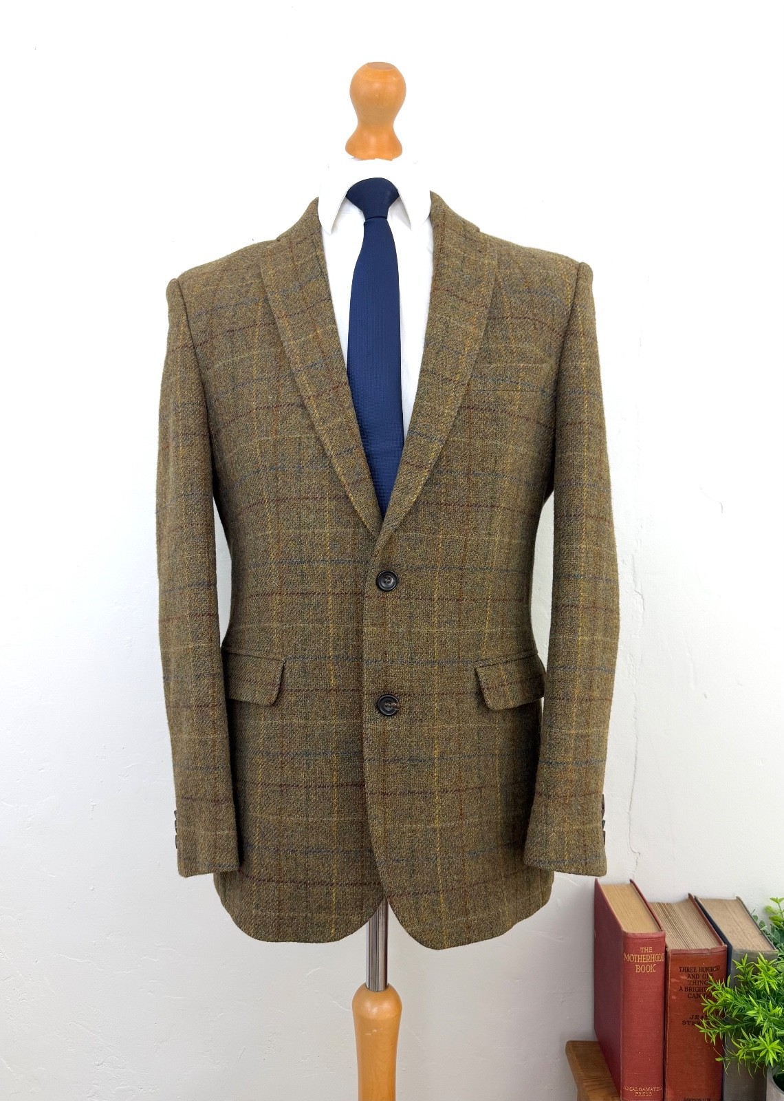 BARBOUR x MOON Shetland Olive Tweed Sports Jacket 40R 50R Large Tattersall Check