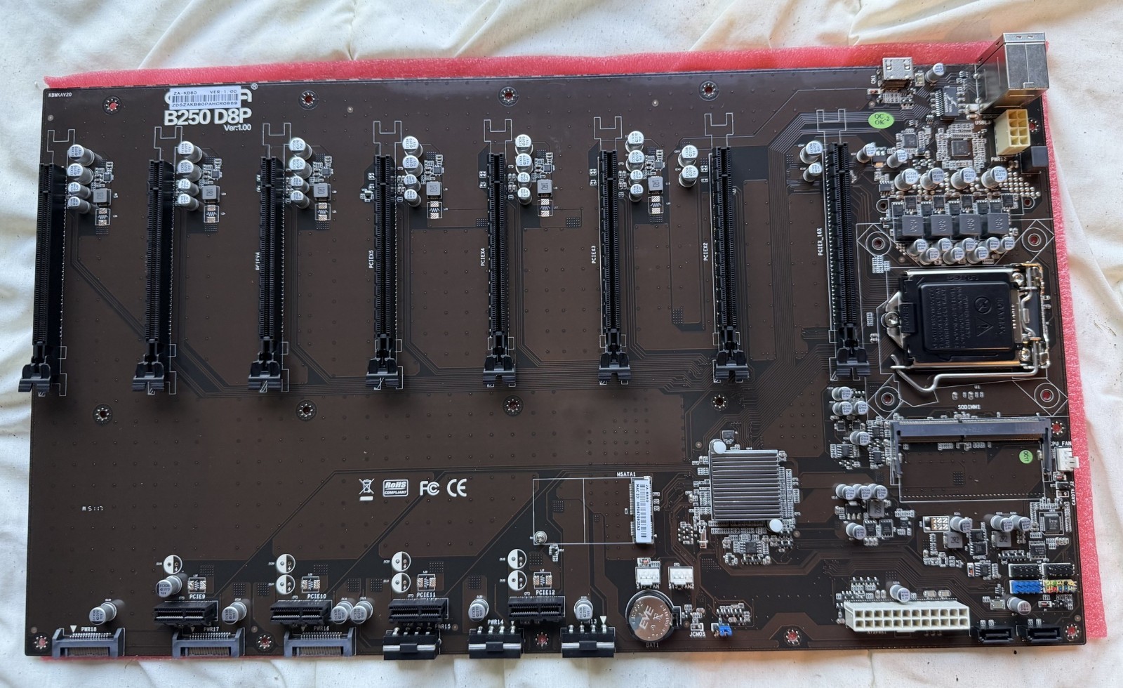 Box Sample Slot 8 GPU Mining Motherboard 8 PCIe Slots LGA1151 ONDA B250 D8P Unused Open ...
