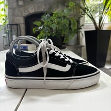 Vans Ward Low-Top Suede and Canvas Sneakers in Black White Womens 6.5