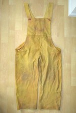 Crazy vtg 70s butterscotch gold thick heavyweight leather bib overalls welder XL