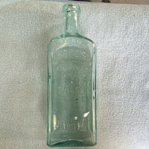 Antique Embossed Hoods Aqua Glass Sauce Bottle Pre-1900 Collectible