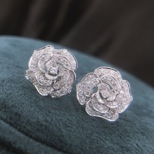 Silvery Exquisite Stud Earrings Rose Flower 1 pair synthetic zircon For Women
